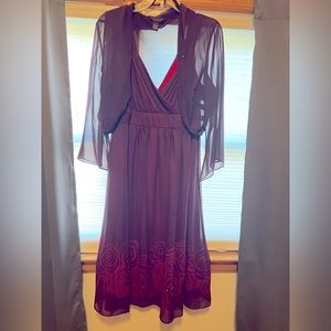 Cranberry cocktail party dress w sheer jacket roses and beads details valentines